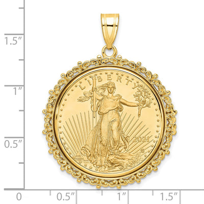 Wideband Distinguished Coin Jewelry 14K Polished Fancy Mounted 1/2oz American Eagle Prong Coin Bezel Pendant, 44 x 34.15mm