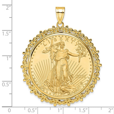 Wideband Distinguished Coin Jewelry 14K Polished Fancy Mounted 1oz American Eagle Prong Coin Bezel Pendant, 50.6 x 41.75mm