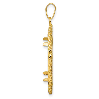 Wideband Distinguished Coin Jewelry 14K Polished and Diamond-cut Heart and Rope Prong Coin Bezel Pendant, 40.5 x 31.2mm