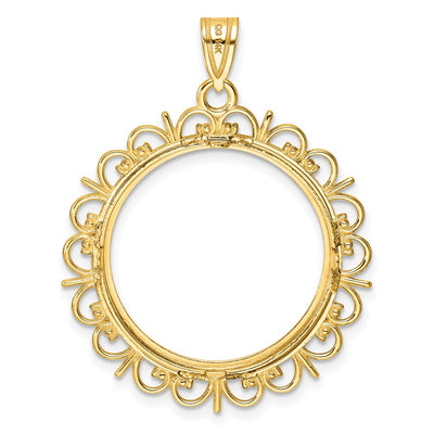 Wideband Distinguished Coin Jewelry 14K Polished Fancy Prong Coin Bezel Pendant, 38.5 x 30mm