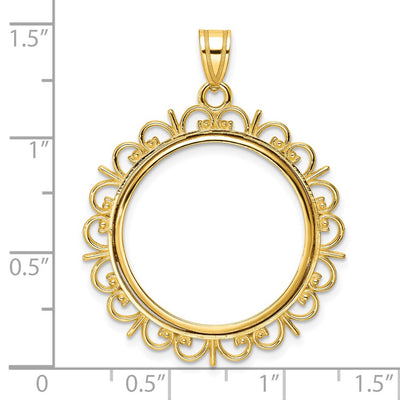 Wideband Distinguished Coin Jewelry 14K Polished Fancy Prong Coin Bezel Pendant, 38.5 x 30mm