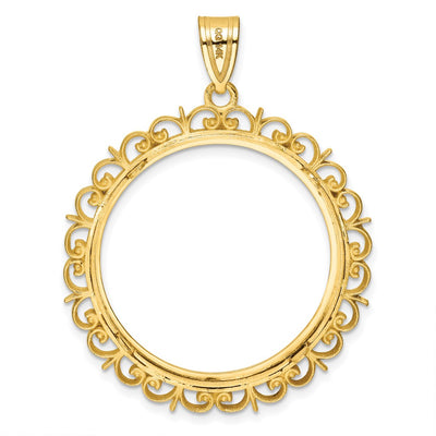 Wideband Distinguished Coin Jewelry 14K Polished Fancy Prong Coin Bezel Pendant, 43.75 x 34.8mm