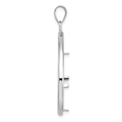 Wideband Distinguished Coin Jewelry 14K White Gold Polished and Diamond-cut Teardrop Prong Coin Bezel Pendant, 43 x 27.15mm