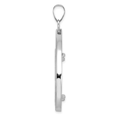 Wideband Distinguished Coin Jewelry 14K White Gold Polished and Diamond-cut Teardrop Prong Coin Bezel Pendant, 51.25 x 32.9mm