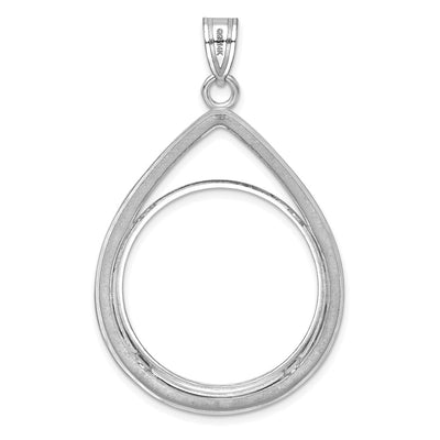 Wideband Distinguished Coin Jewelry 14K White Gold Polished and Diamond-cut Teardrop Prong Coin Bezel Pendant, 51.25 x 32.9mm
