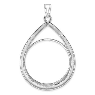 Wideband Distinguished Coin Jewelry 14K White Gold Polished and Diamond-cut Teardrop Prong Coin Bezel Pendant, 60.6 x 39.5mm