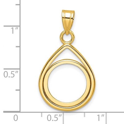 Wideband Distinguished Coin Jewelry 14K Polished Lightweight Teardrop Prong Coin Bezel Pendant, 31.3 x 17.75mm