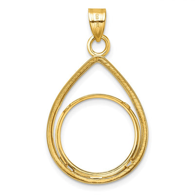 Wideband Distinguished Coin Jewelry 14K Polished Lightweight Teardrop Prong Coin Bezel Pendant, 36 x 22mm