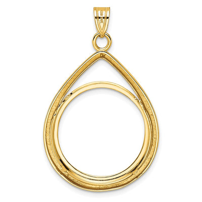 Wideband Distinguished Coin Jewelry 14K Polished Lightweight Teardrop Prong Coin Bezel Pendant, 43 x 27.15mm