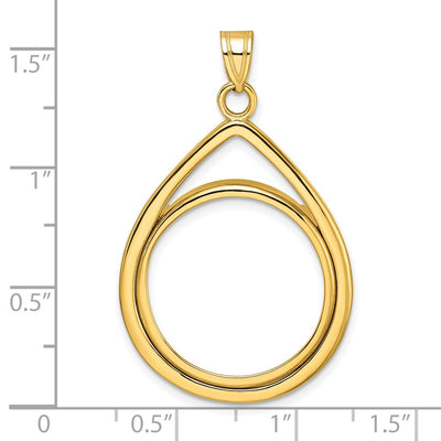 Wideband Distinguished Coin Jewelry 14K Polished Lightweight Teardrop Prong Coin Bezel Pendant, 43 x 27.15mm