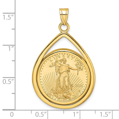 Wideband Distinguished Coin Jewelry 14K Polished Lightweight Teardrop Mounted 1/4oz American Eagle Prong Coin Bezel Pendant