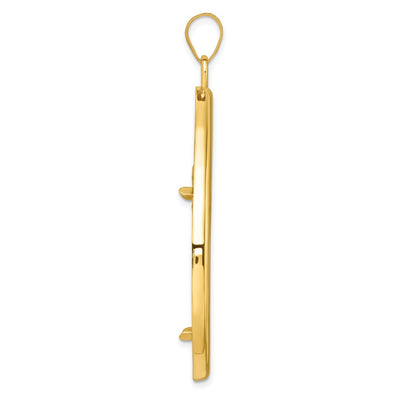 Wideband Distinguished Coin Jewelry 14K Polished Lightweight Teardrop Prong Coin Bezel Pendant, 58.2 x 38.7mm