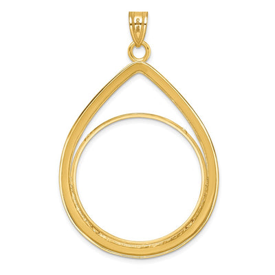 Wideband Distinguished Coin Jewelry 14K Polished Lightweight Teardrop Prong Coin Bezel Pendant, 58.2 x 38.7mm