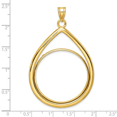 Wideband Distinguished Coin Jewelry 14K Polished Lightweight Teardrop Prong Coin Bezel Pendant, 58.2 x 38.7mm