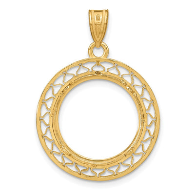 Wideband Distinguished Coin Jewelry 14K Polished Fancy Wire Prong Coin Bezel Pendant, 31 x 22mm