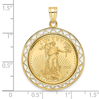 Wideband Distinguished Coin Jewelry 14K Polished Fancy Wire Mounted 1/4oz American Eagle Prong Coin Bezel Pendant