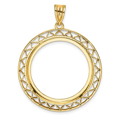 Wideband Distinguished Coin Jewelry 14K Polished Fancy Wire Prong Coin Bezel Pendant, 45.85 x 35.5mm