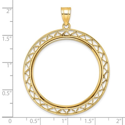 Wideband Distinguished Coin Jewelry 14K Polished Fancy Wire Prong Coin Bezel Pendant, 50.9 x 41.2mm