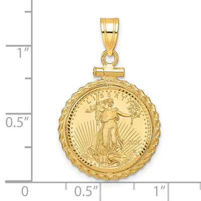 Wideband Distinguished Coin Jewelry 14ky Diamond-cut Casted Rope Screw Top Mounted 1/10oz American Eagle Coin Bezel Pendant