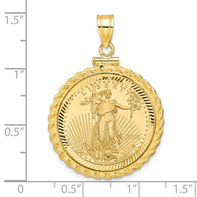 Wideband Distinguished Coin Jewelry 14ky Diamond-cut Casted Rope Screw Top Mounted 1/4oz American Eagle Coin Bezel Pendant