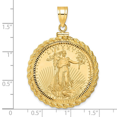 Wideband Distinguished Coin Jewelry 14ky Diamond-cut Casted Rope Screw Top Mounted 1/2oz American Eagle Coin Bezel Pendant