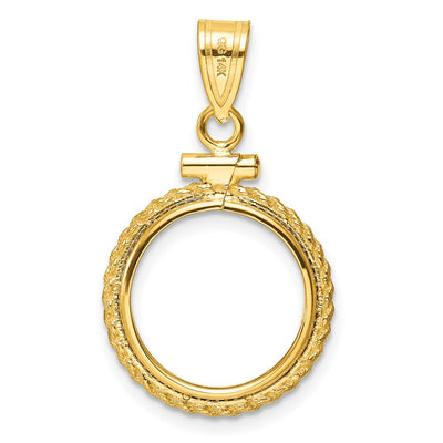 Wideband Distinguished Coin Jewelry 14K Polished Casted Rope x Screw Top Coin Bezel Pendant, 28.5 x 17mm