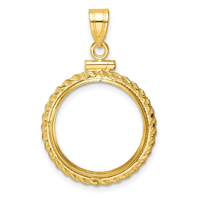 Wideband Distinguished Coin Jewelry 14K Polished Casted Rope x Screw Top Coin Bezel Pendant, 32.35 x 21.9mm