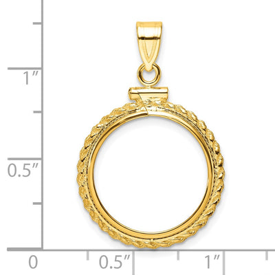 Wideband Distinguished Coin Jewelry 14K Polished Casted Rope x Screw Top Coin Bezel Pendant, 32.35 x 21.9mm