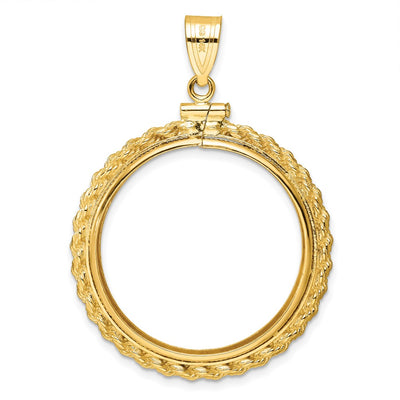 Wideband Distinguished Coin Jewelry 14K Polished Casted Rope x Screw Top Coin Bezel Pendant, 44.1 x 33mm