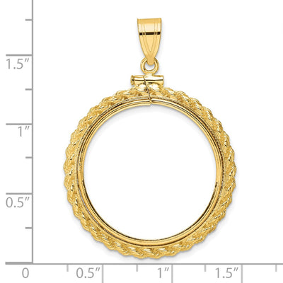 Wideband Distinguished Coin Jewelry 14K Polished Casted Rope x Screw Top Coin Bezel Pendant, 44.1 x 33mm