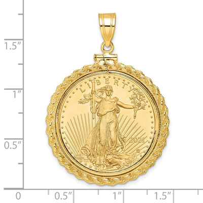 Wideband Distinguished Coin Jewelry 14K Polished Casted Rope Mounted 1/2oz American Eagle Screw Top Coin Bezel Pendant