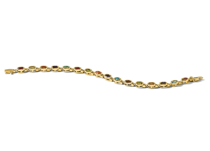 14k Complete Oval Garnet/Peridot/Citrine/Amethyst/Sky Blue Topaz Bezel-set Rainbow Bracelet