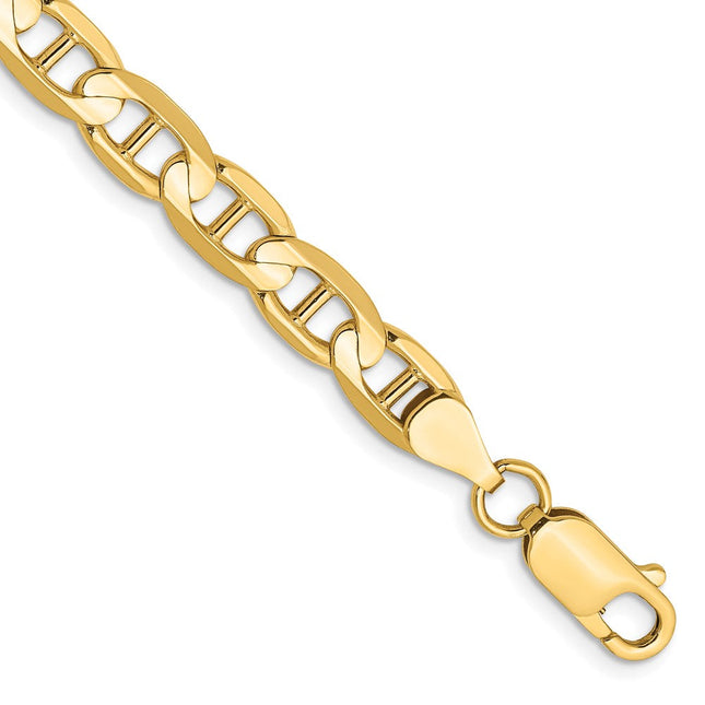 14K Concave Anchor with Lobster Clasp Bracelet, 7 x 6.25mm