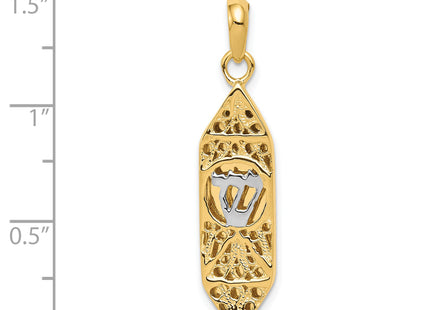 14K w/ White Rhodium Mezuzah W/Shin Charm, 38 x 9mm