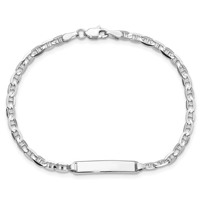 14K White Gold Polished Solid Chain/Solid Plate Anchor Link Plate ID Bracelet