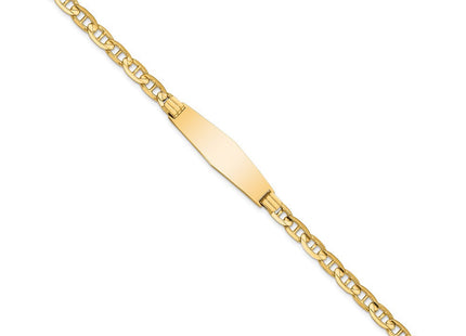 14k Polished Solid Chain/Solid Plate Anchor Link Soft Diamond Shape 33x9. Plate ID Bracelet (Style CGL140IDC-7)