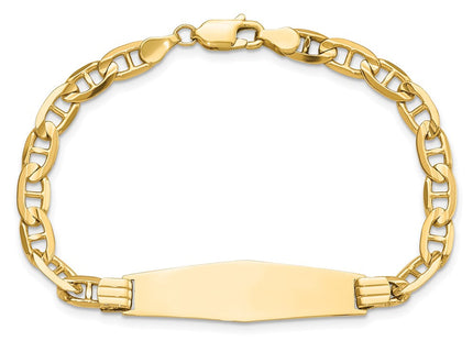 14k Polished Solid Chain/Solid Plate Anchor Link Soft Diamond Shape 33x9. Plate ID Bracelet (Style CGL140IDC-7)