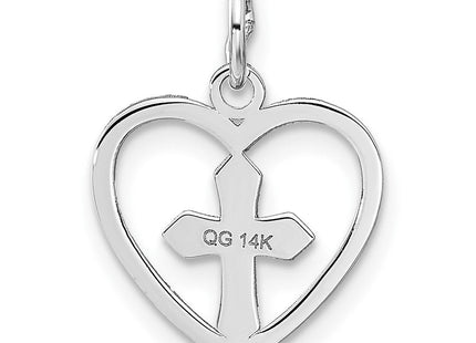 14k White Gold Cross in Heart Charm (Style CH133)