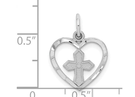 14k White Gold Cross in Heart Charm (Style CH133)
