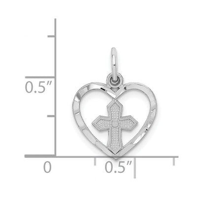 14K White Gold Cross in Heart Charm, 19 x 14mm