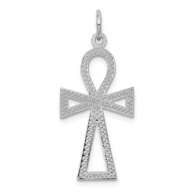14K White Gold Ankh Cross Pendant, 37 x 14mm