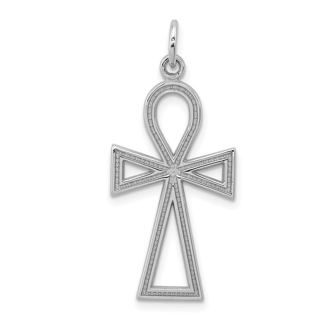 14k White Gold Ankh Cross Pendant, 37 x 14mm
