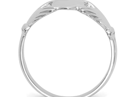 14K White Gold Polished Fan Crown Claddagh Ring, 2.88 grams, view 3