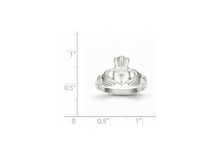 14K White Gold Polished Fan Crown Claddagh Ring, 2.88 grams, view 6