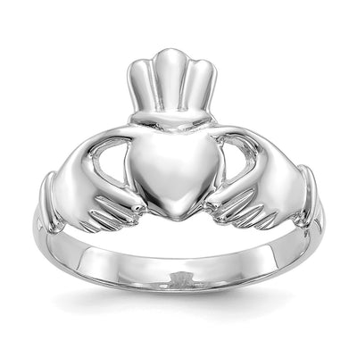 14K White Gold Polished Claddagh Ring