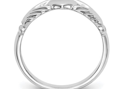 14K White Gold Polished Fan Crown Claddagh Ring, 4.36 grams, view 3