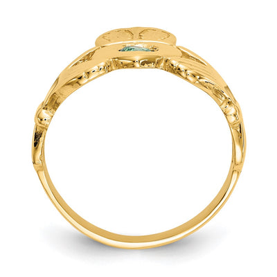 14K Imitation Green Stone Claddagh Ring