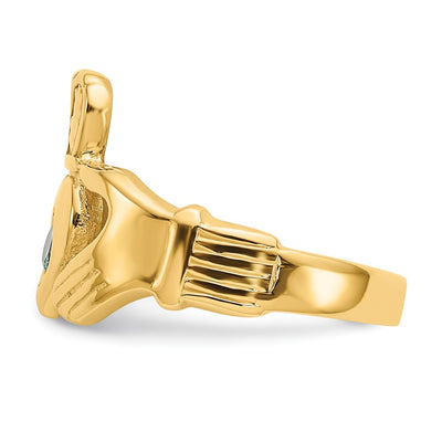 14K Imitation Green Stone Claddagh Ring