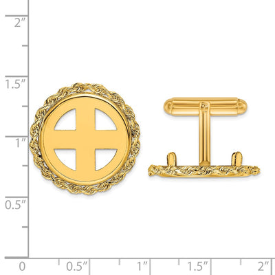 Wideband Distinguished Coin Jewelry 14K Men's Polished Rope 18.0mm Coin Bezel Cuff Links