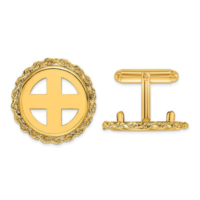 Wideband Distinguished Coin Jewelry 14K Men's Polished Rope 18.0mm Coin Bezel Cuff Links